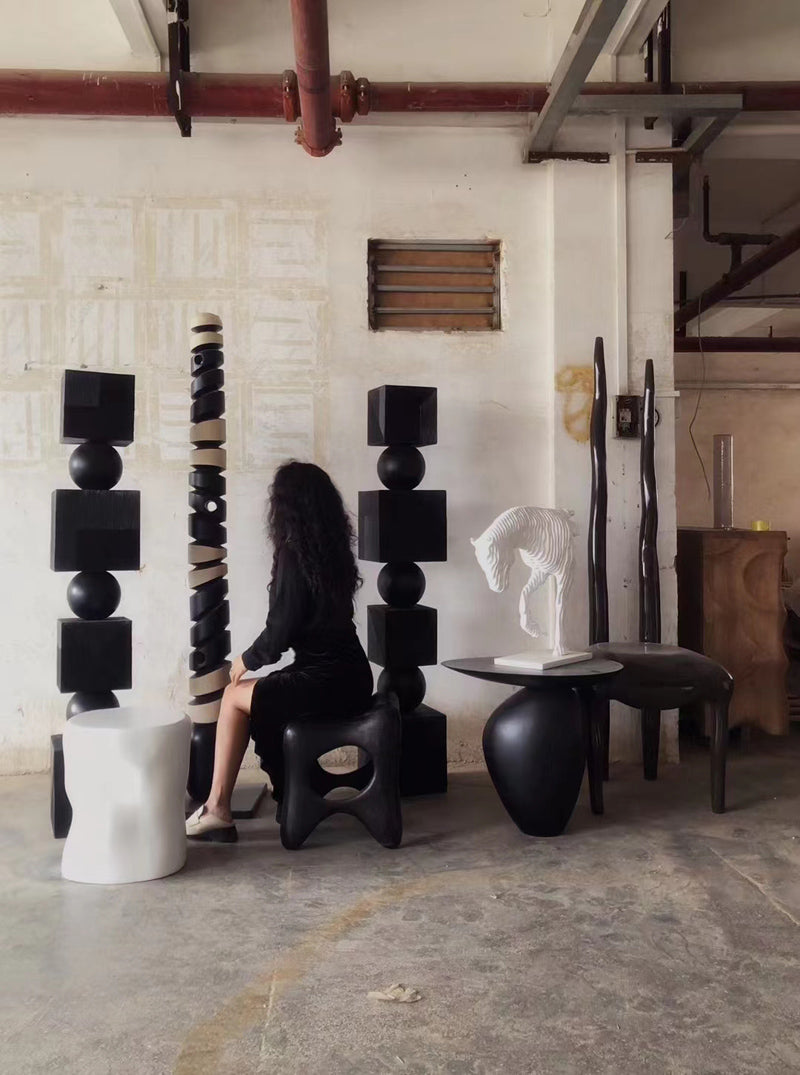 Black and White Geometric Forms Wood Sculpture