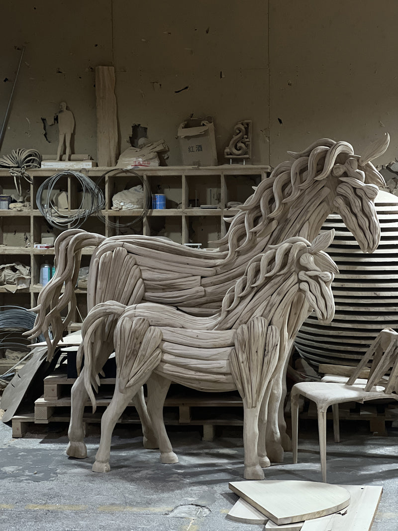 Life-Sized Horse Wood Sculpture