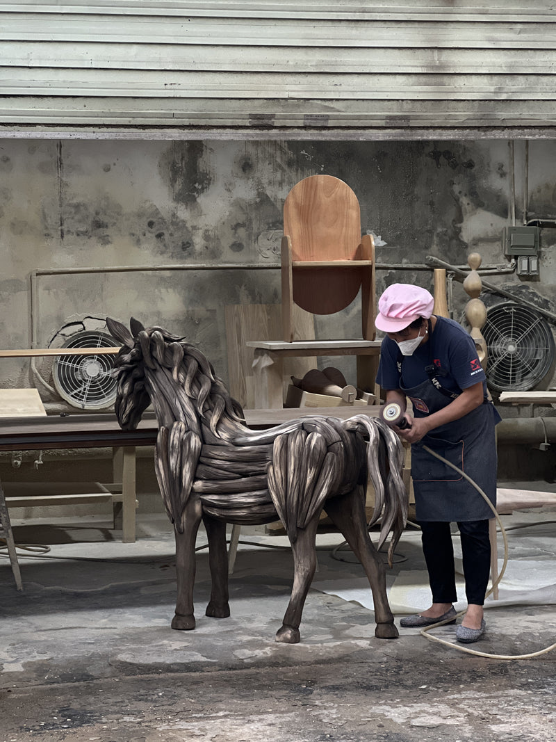 Life-Sized Horse Wood Sculpture