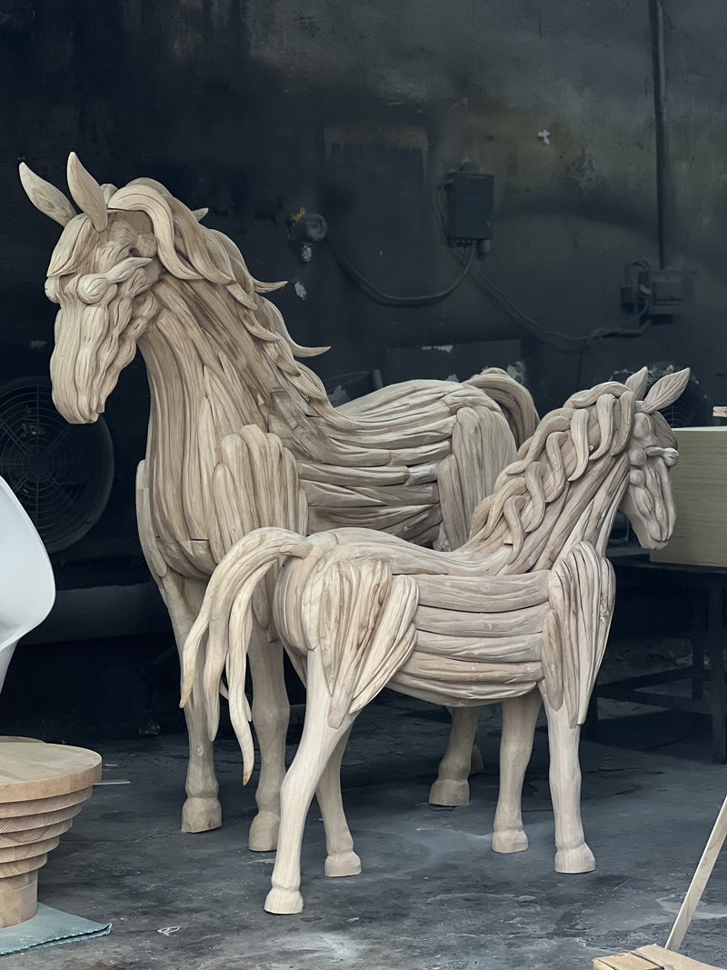 Life-Sized Horse Wood Sculpture