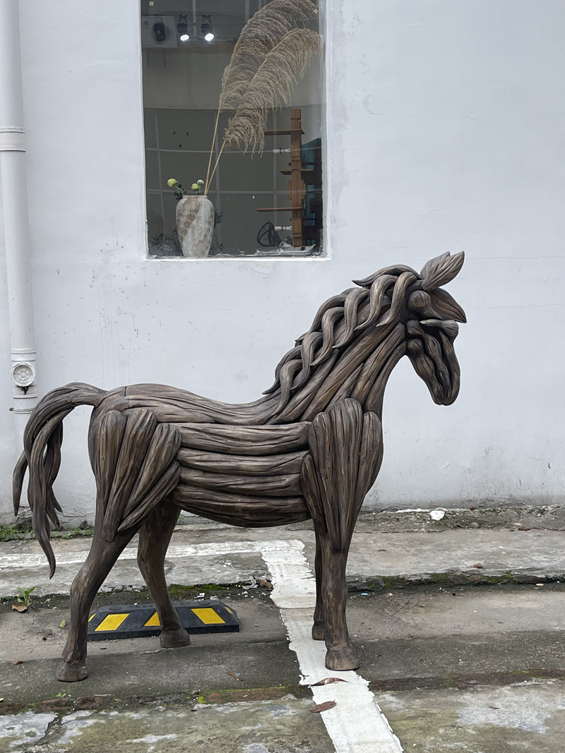 Life-Sized Horse Wood Sculpture