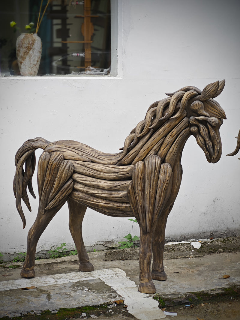 Life-Sized Horse Wood Sculpture