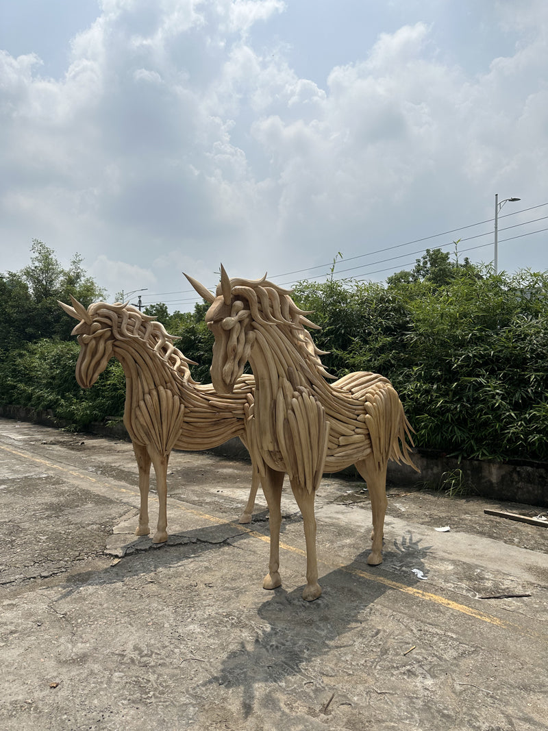 Life-Sized Horse Wood Sculpture