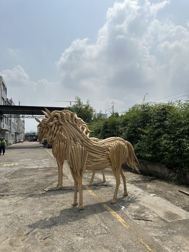Life-Sized Horse Wood Sculpture