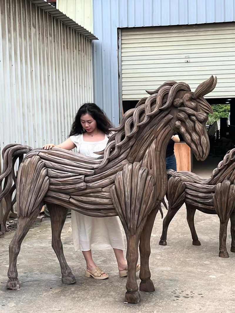 Life-Sized Horse Wood Sculpture
