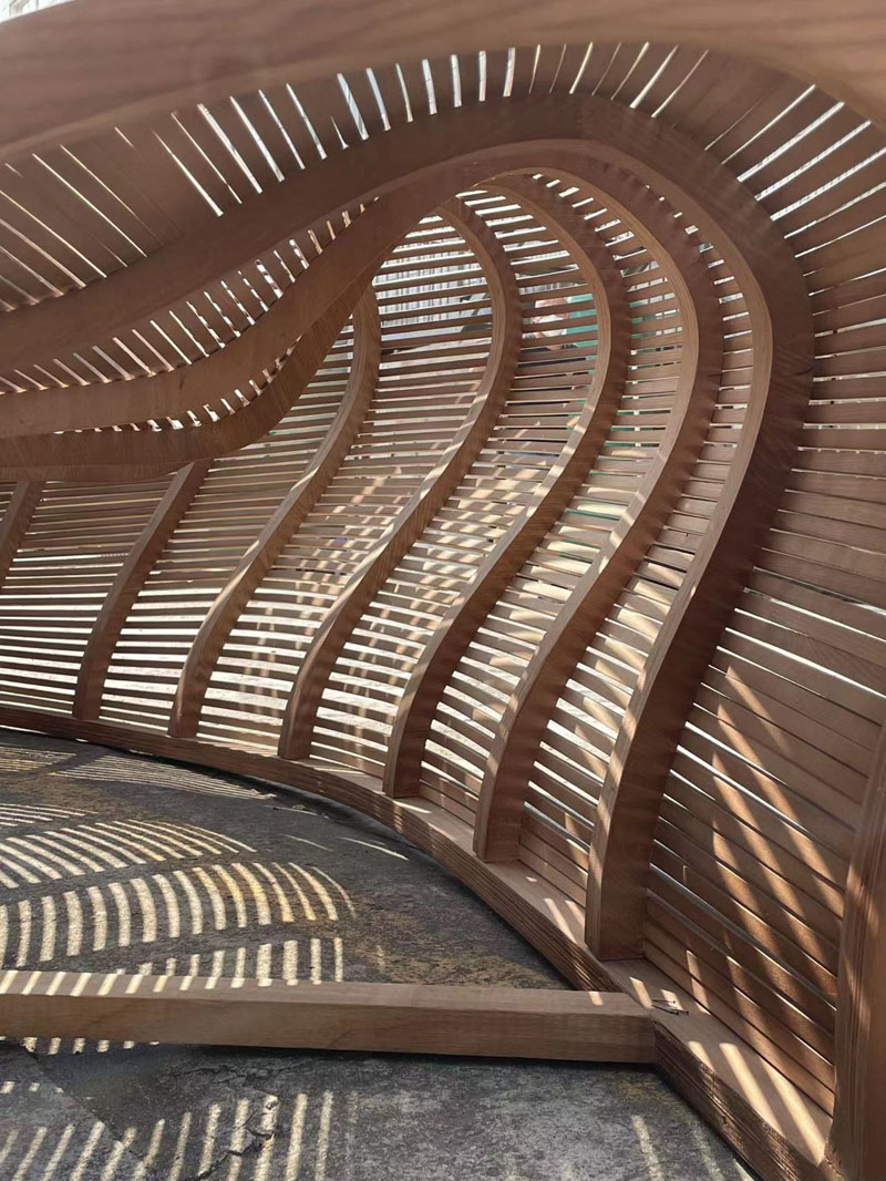 6.5 Meters Public Long Wooden Bench Art Installation 