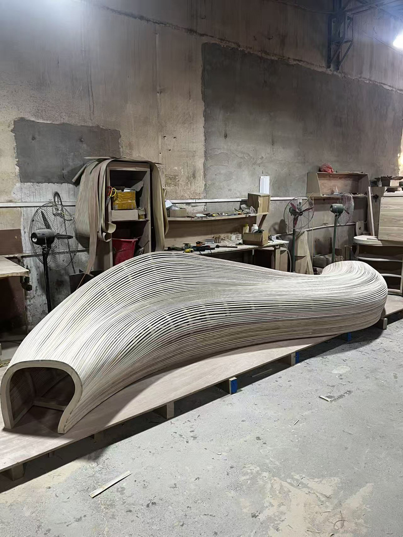 6.5 Meters Public Long Wooden Bench Art Installation 