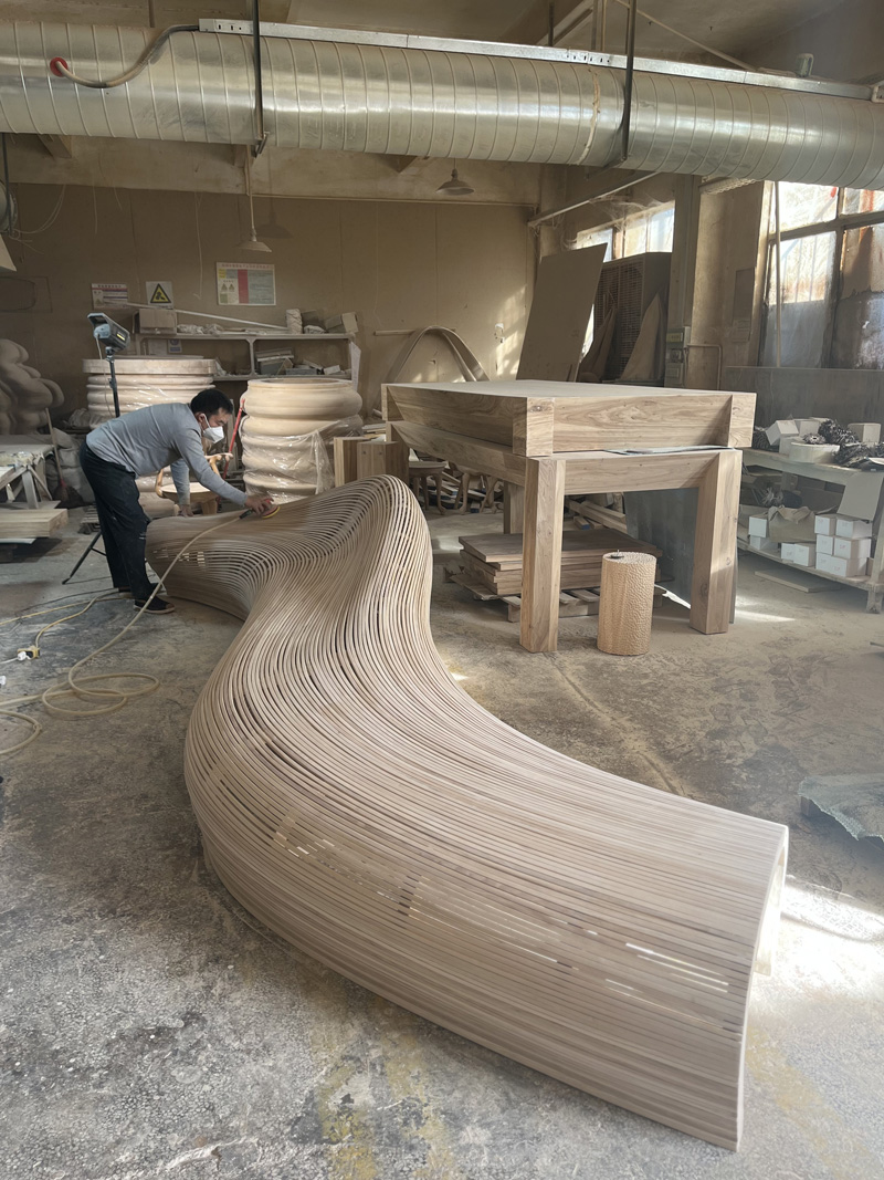 6.5 Meters Public Long Wooden Bench Art Installation 