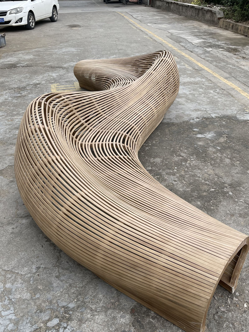 6.5 Meters Public Long Wooden Bench Art Installation 