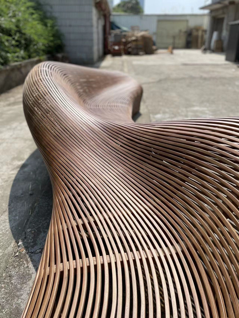 6.5 Meters Public Long Wooden Bench Art Installation 