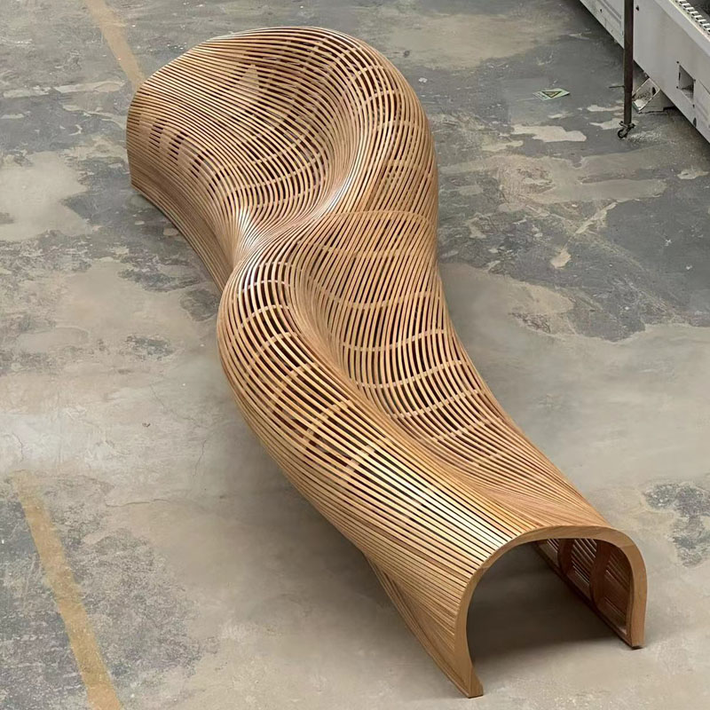 6.5 Meters Public Long Wooden Bench Art Installation 