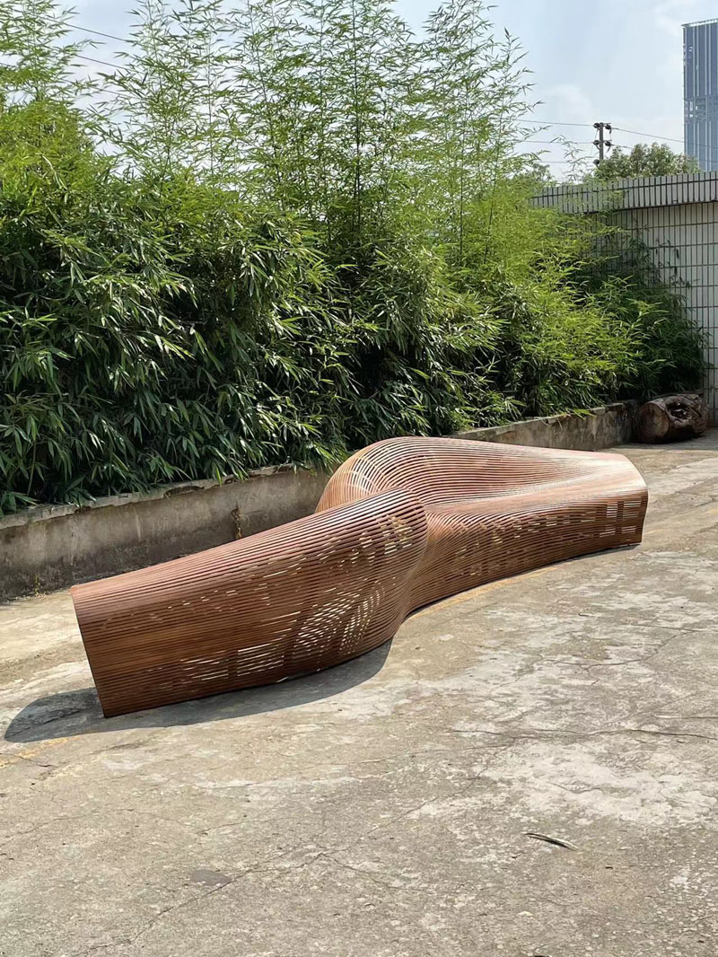 6.5 Meters Public Long Wooden Bench Art Installation 