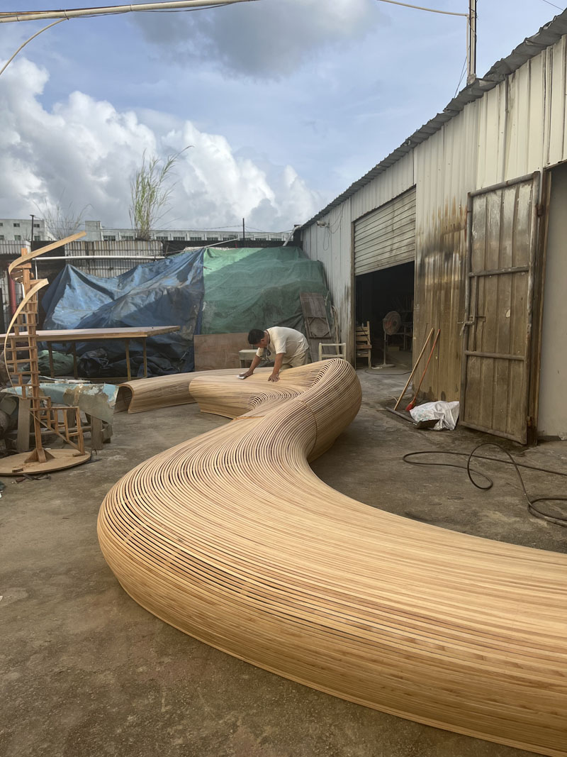 6.5 Meters Public Long Wooden Bench Art Installation 