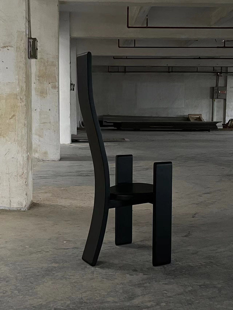 Modern Italian Black Wood High Back Chair