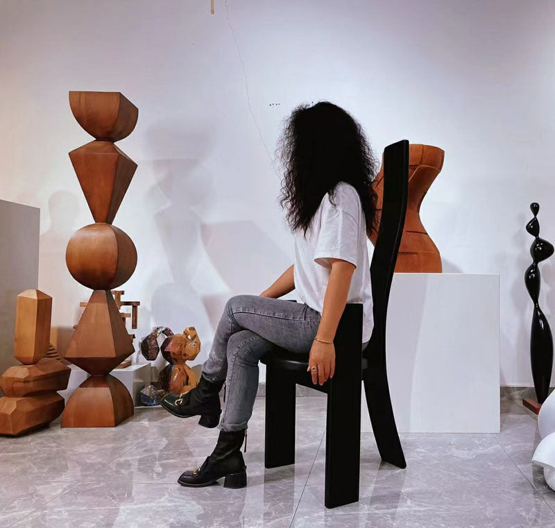 Modern Italian Black Wood High Back Chair