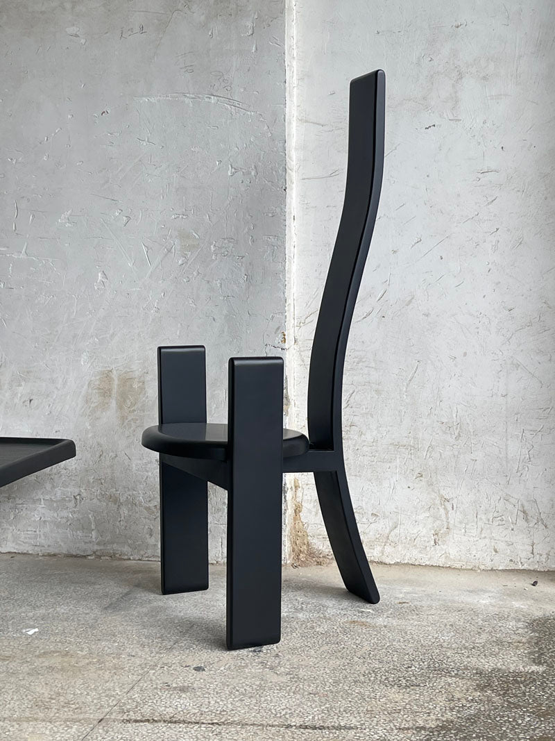 Modern Italian Black Wood High Back Chair