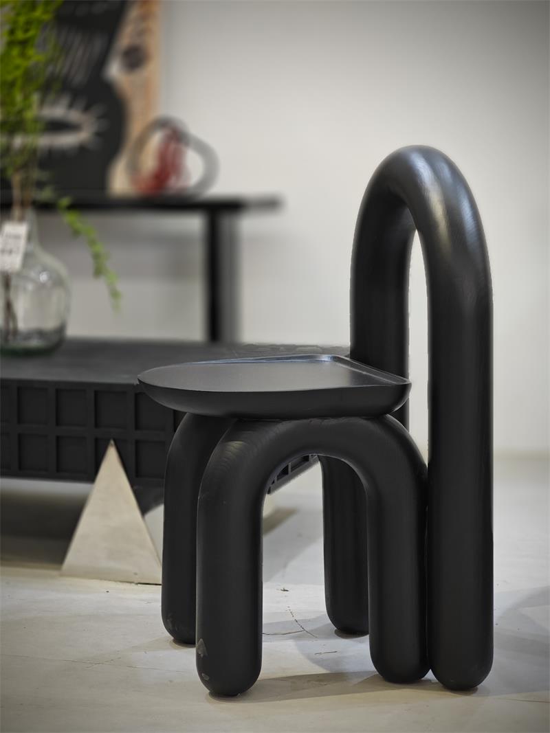 Organic modern hand-carved solid wood chubby arched small chair