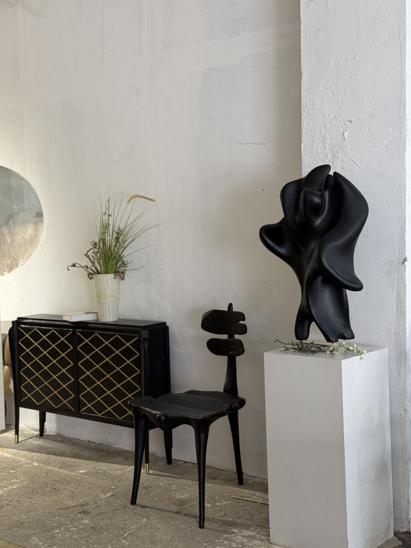 Solid wood sculpture dining chair designer furniture