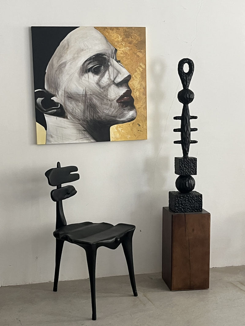 Solid wood sculpture dining chair designer furniture