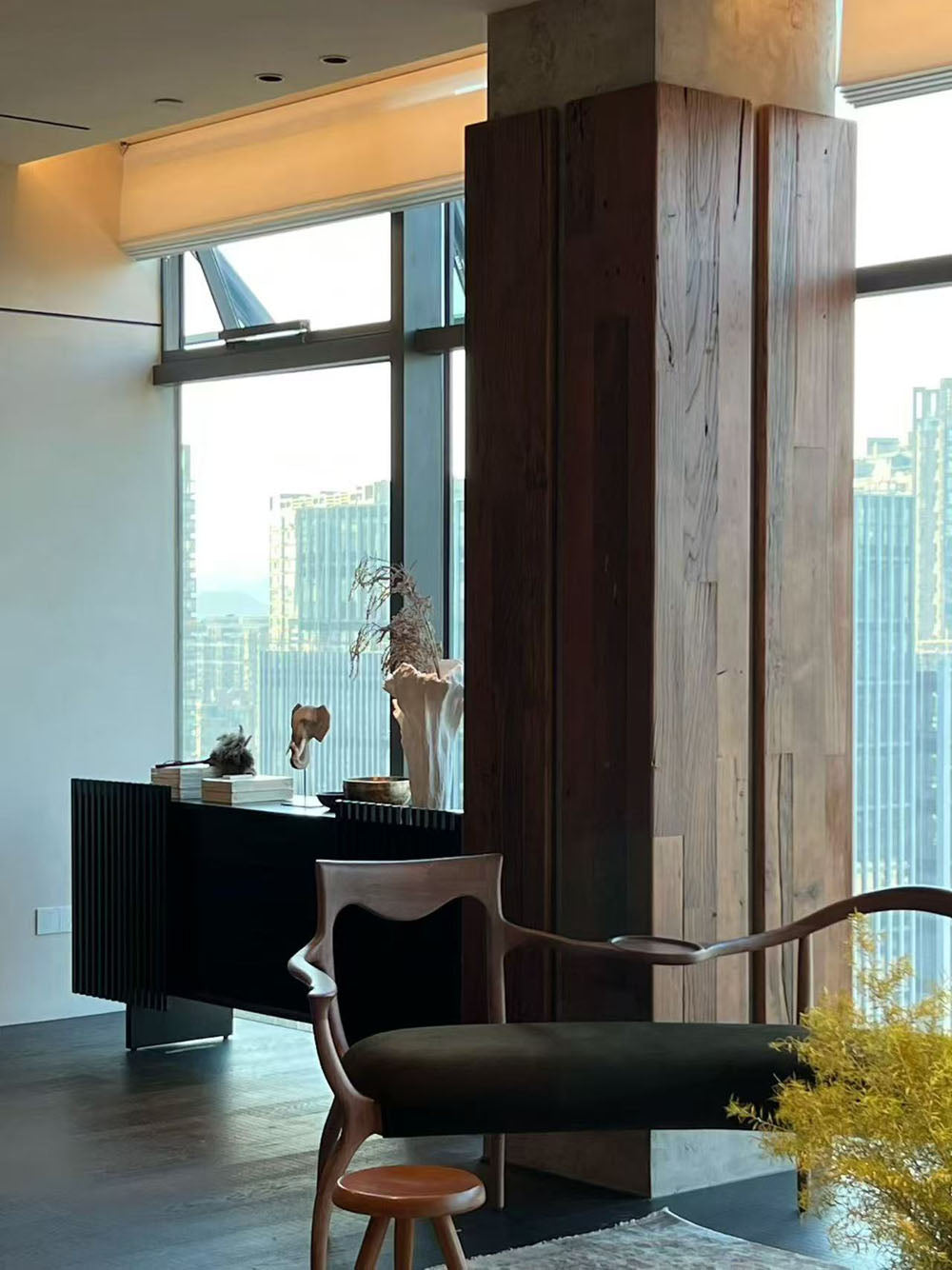Bedroom with large windows and modern decor