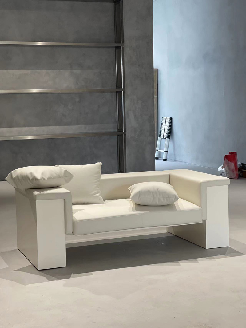 Minimalist Wood and Leather Upholstered Loveseat Sofa 