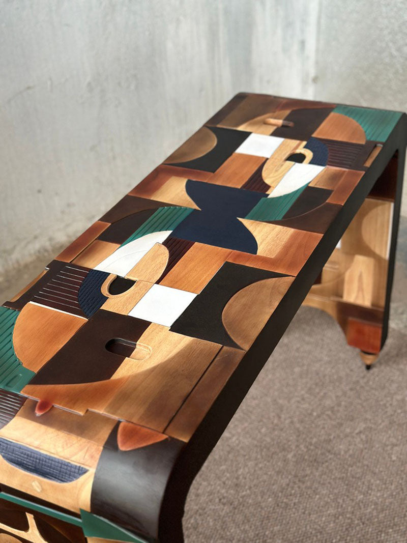Wood Abstract Inlays Console Table
