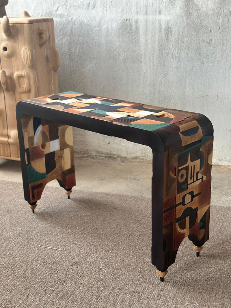 Wood Abstract Inlays Console Table