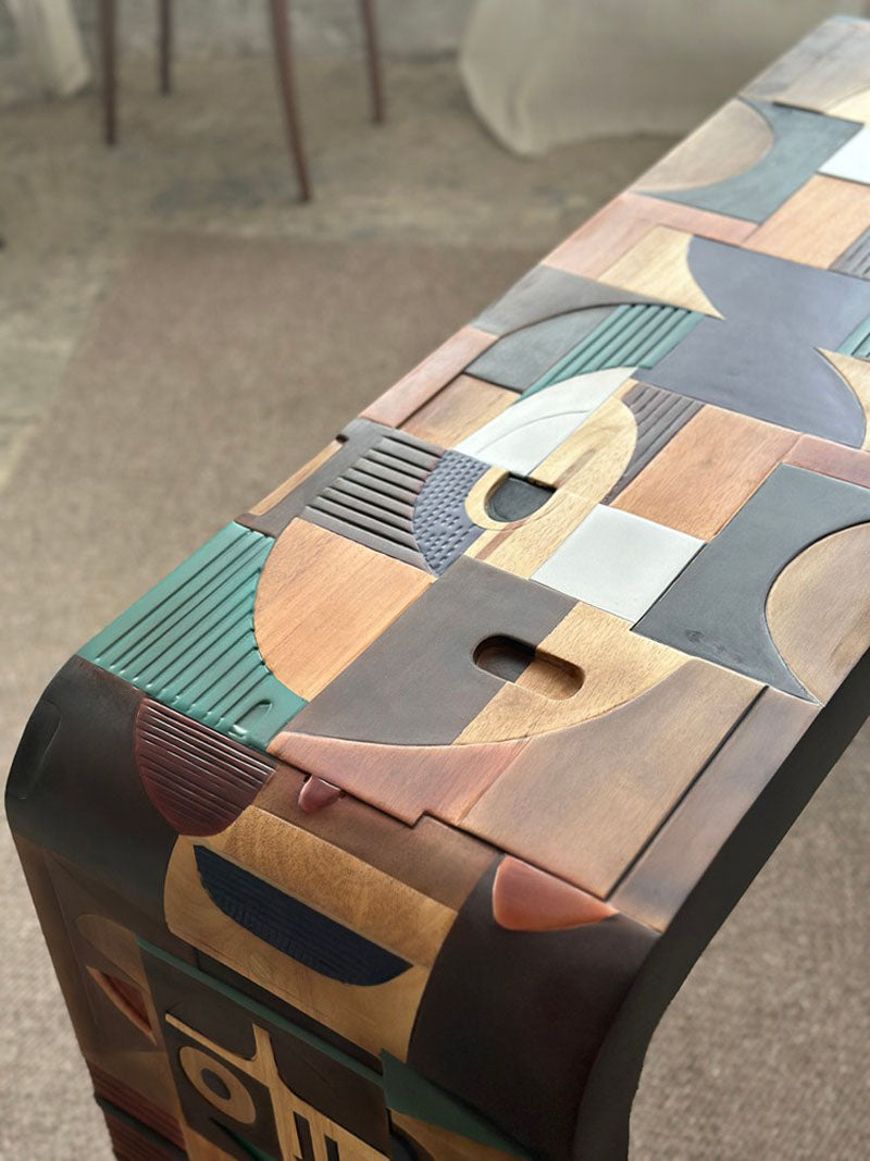 Wood Abstract Inlays Console Table