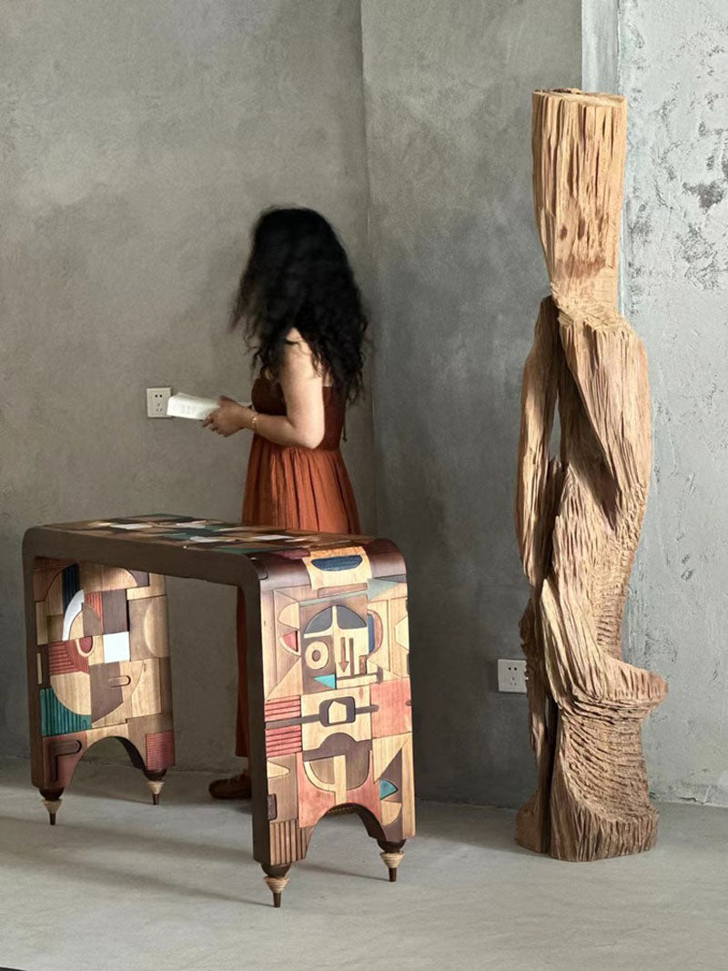 Wood Abstract Inlays Console Table