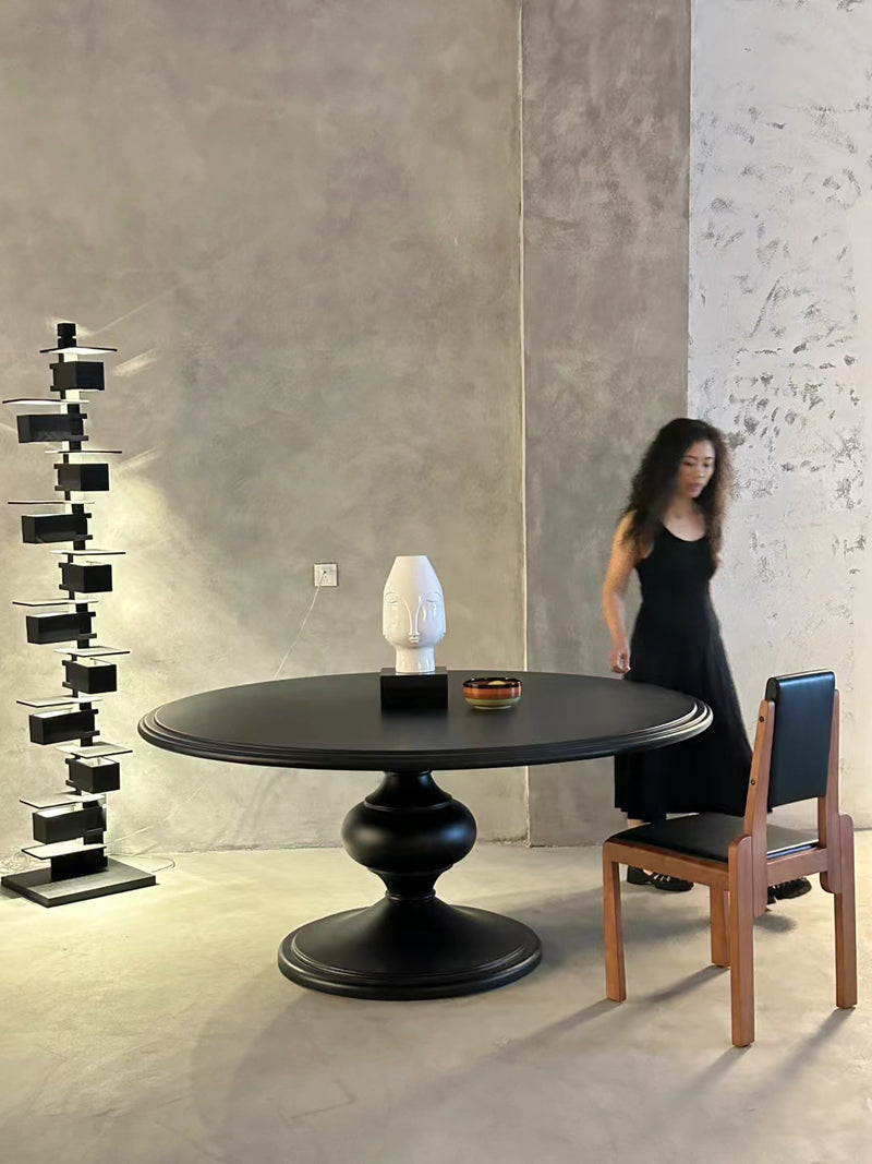 American Light Luxury Wood Black Round Table