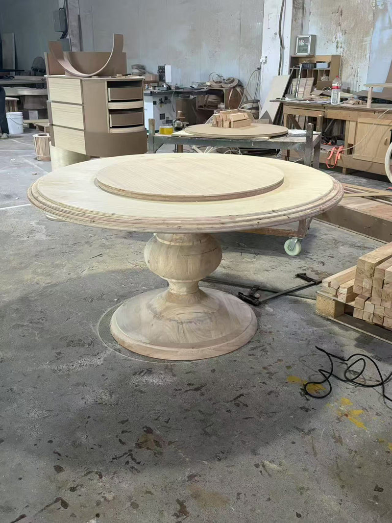 American Light Luxury Wood Black Round Table