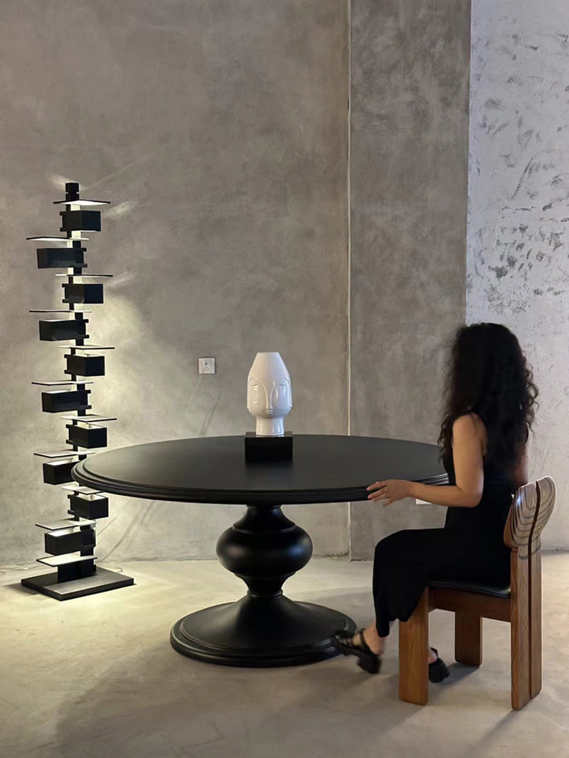 American Light Luxury Wood Black Round Table