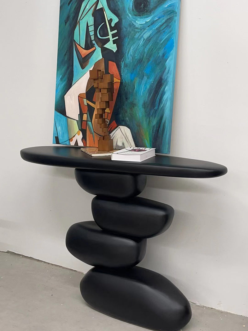 Wood Artistic Stacked Pebble Console Table