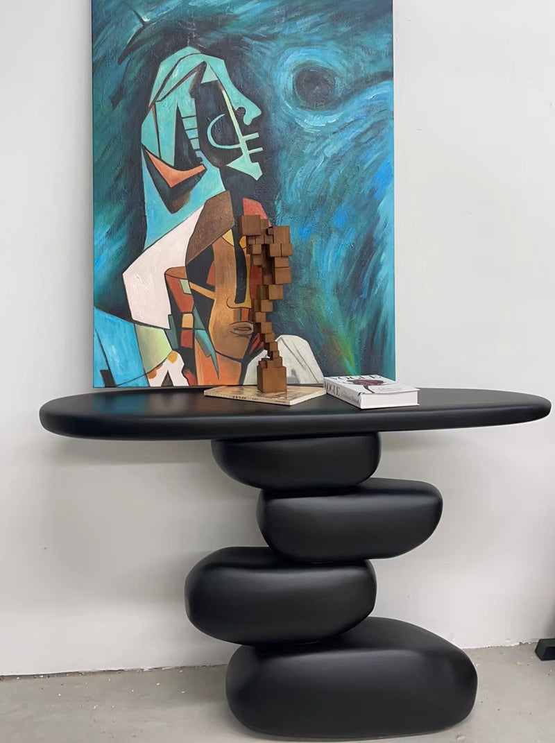Wood Artistic Stacked Pebble Console Table