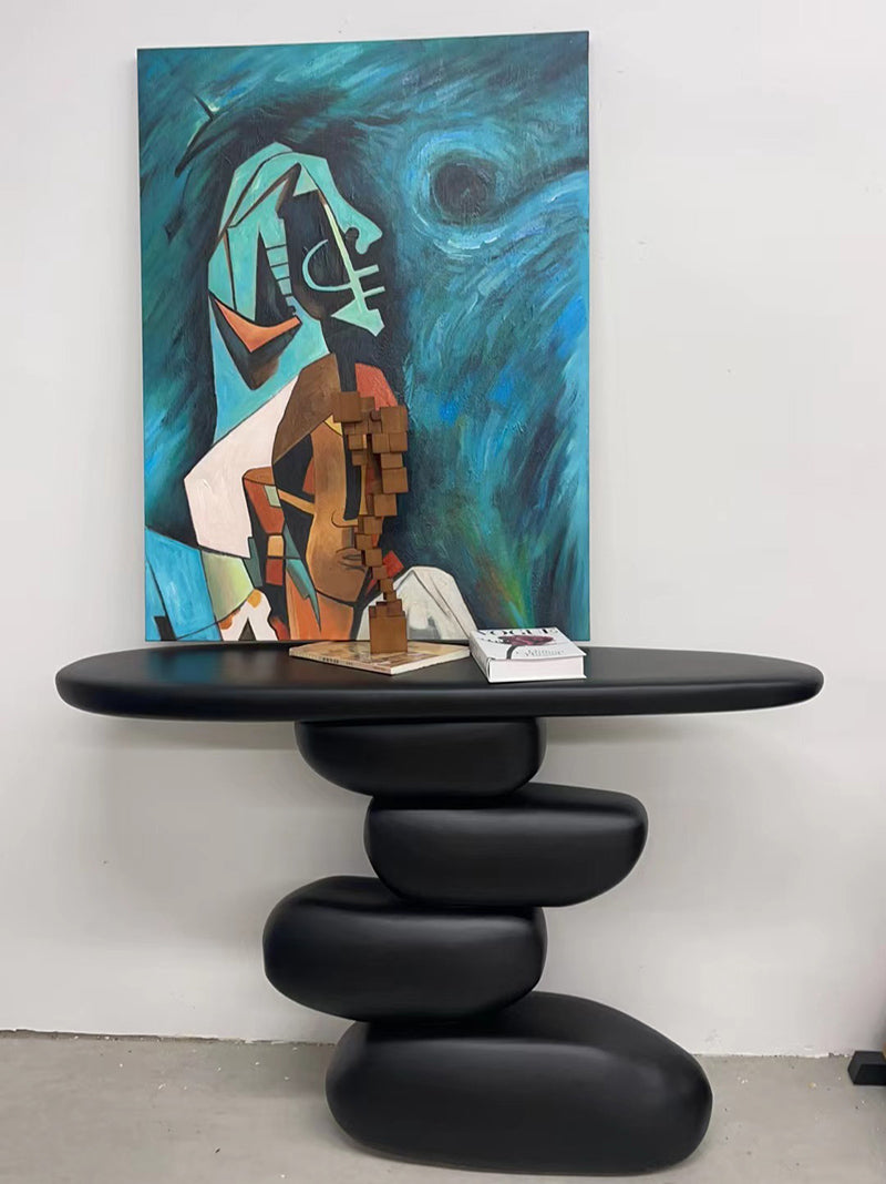 Wood Artistic Stacked Pebble Console Table