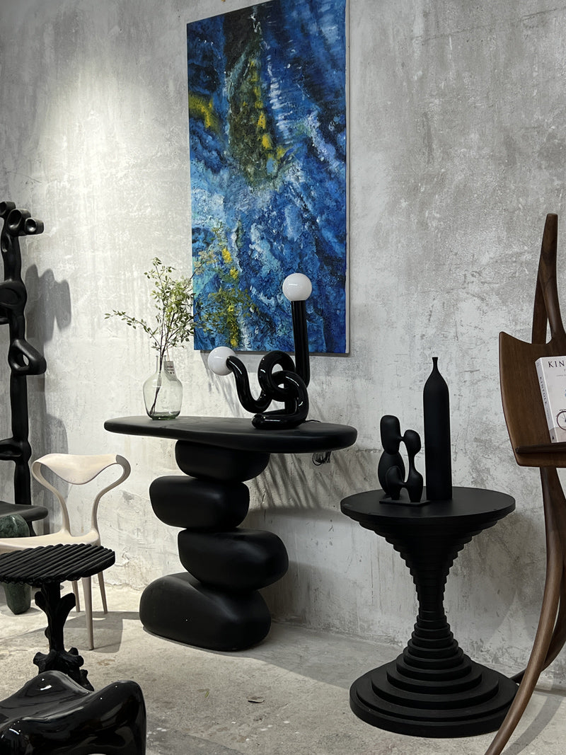 Wood Artistic Stacked Pebble Console Table