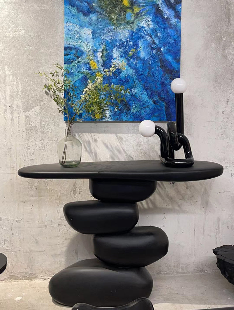 Wood Artistic Stacked Pebble Console Table