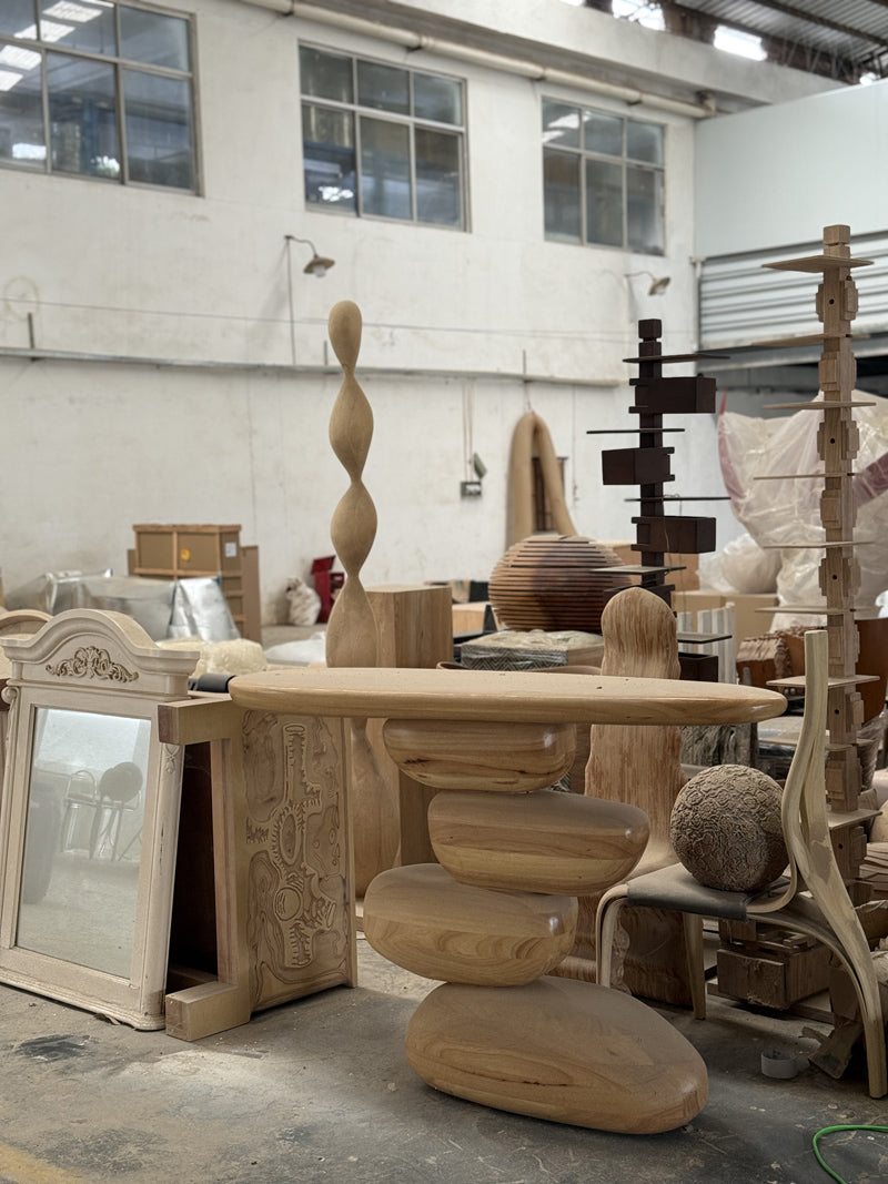 Wood Artistic Stacked Pebble Console Table