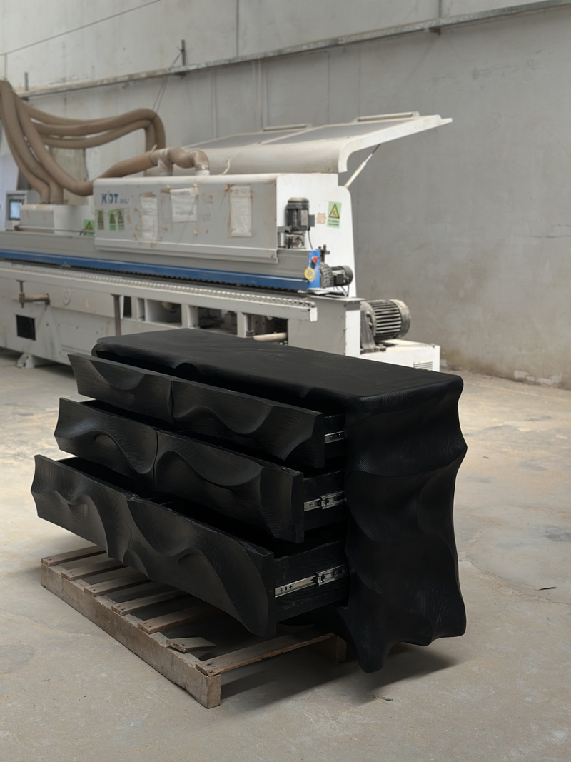 Bespoke Wave Design Handcraft Solid Wooden Luxury Sideboard Cabinet 