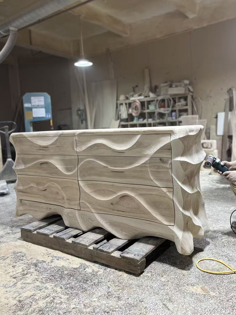 Bespoke Wave Design Handcraft Solid Wooden Luxury Sideboard Cabinet 