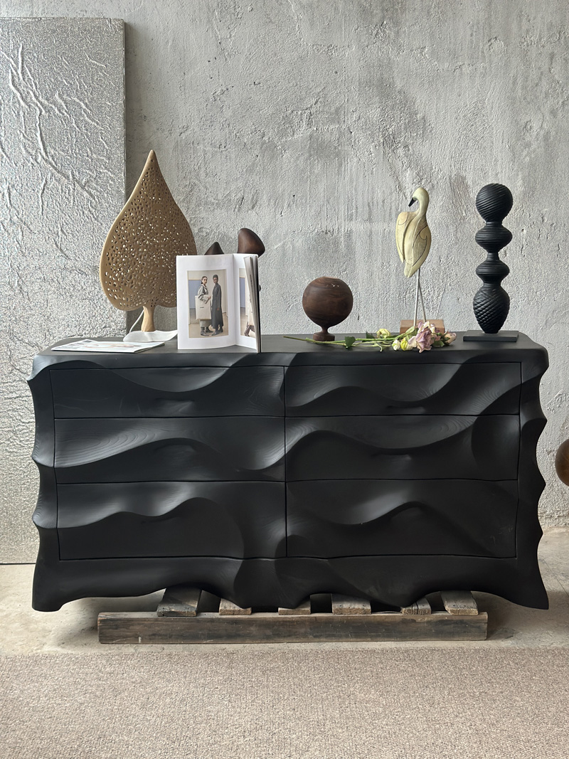 Bespoke Wave Design Handcraft Solid Wooden Luxury Sideboard Cabinet 