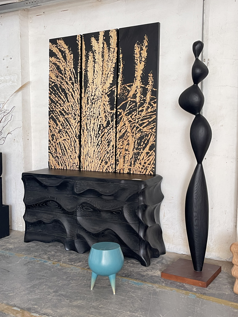 Bespoke Wave Design Handcraft Solid Wooden Luxury Sideboard Cabinet 