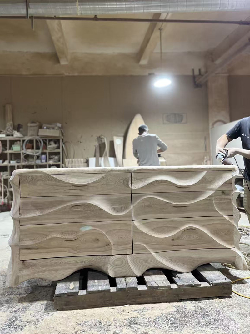 Bespoke Wave Design Handcraft Solid Wooden Luxury Sideboard Cabinet 