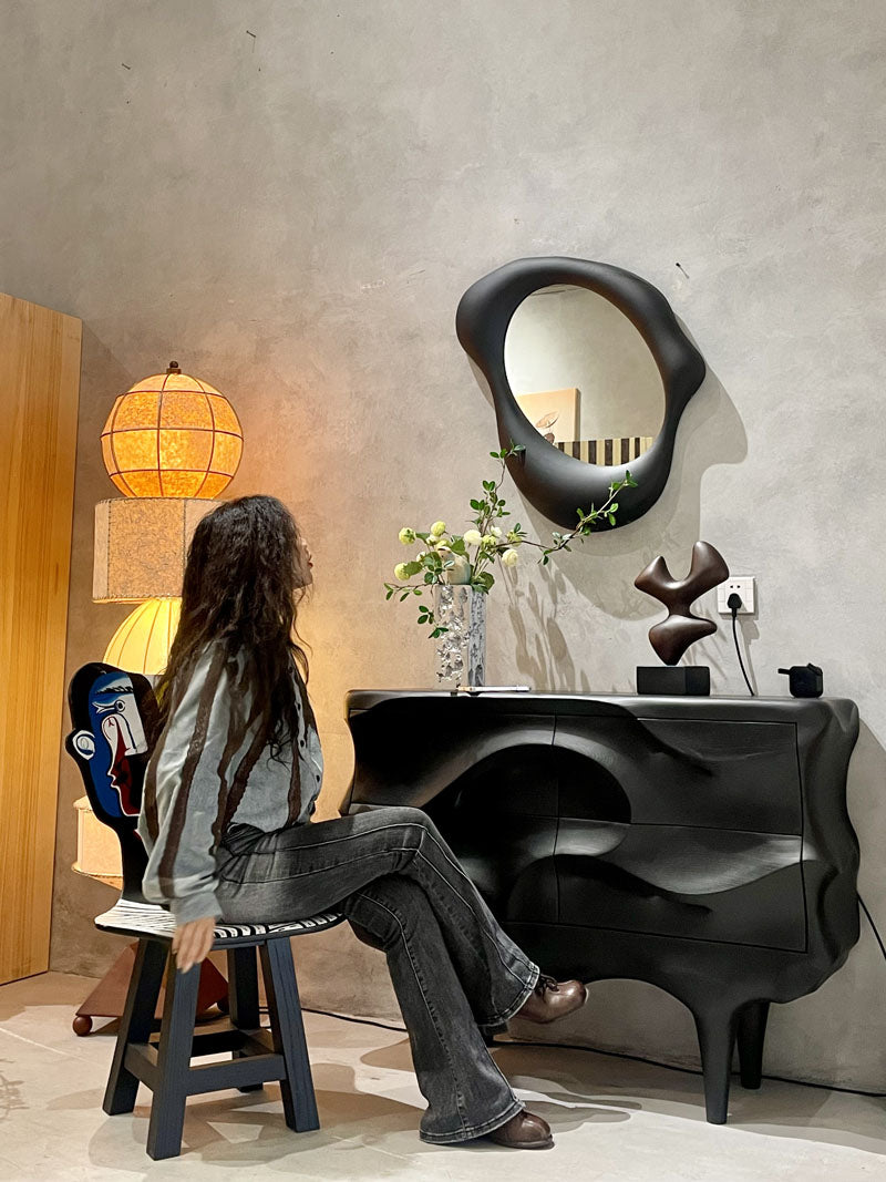 Solid Wood Wave Design Luxury Sideboard Cabinet