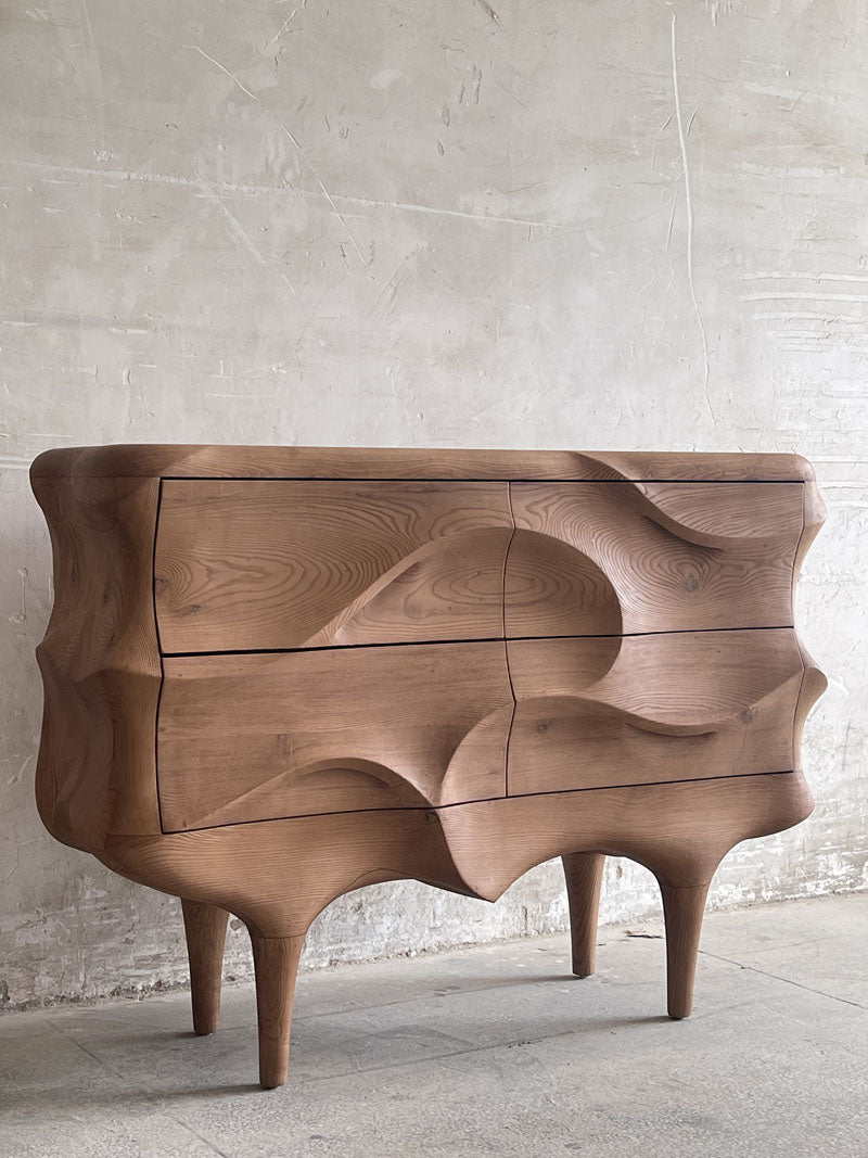 Solid Wood Wave Design Luxury Sideboard Cabinet