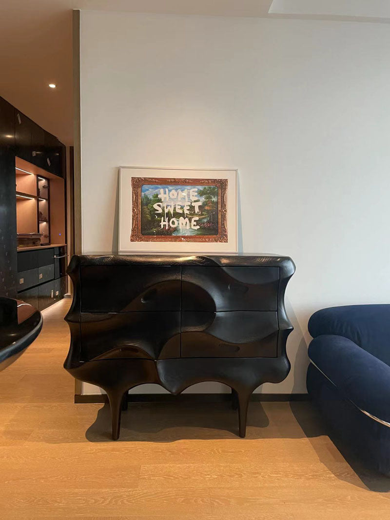 Solid Wood Wave Design Luxury Sideboard Cabinet