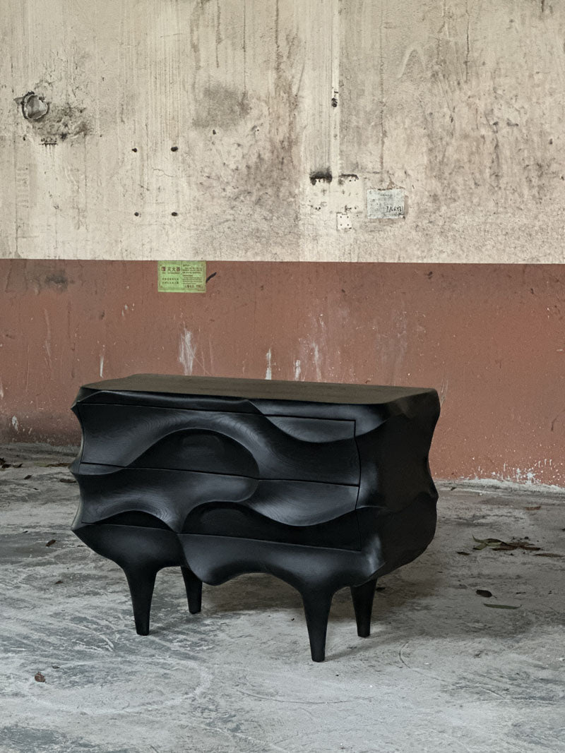 Solid Wood Wave Design Luxury Sideboard Cabinet