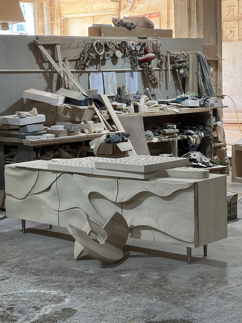 Luxury Two-Tone Wave Design TV Cabinet