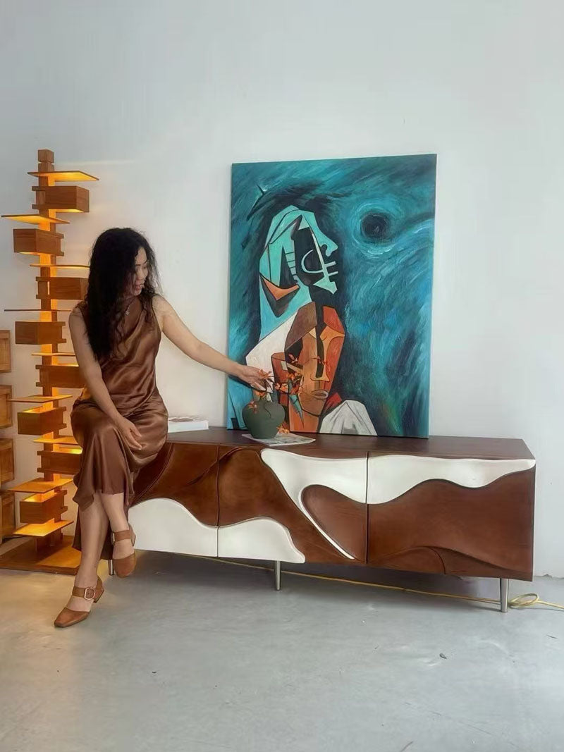 Luxury Two-Tone Wave Design TV Cabinet