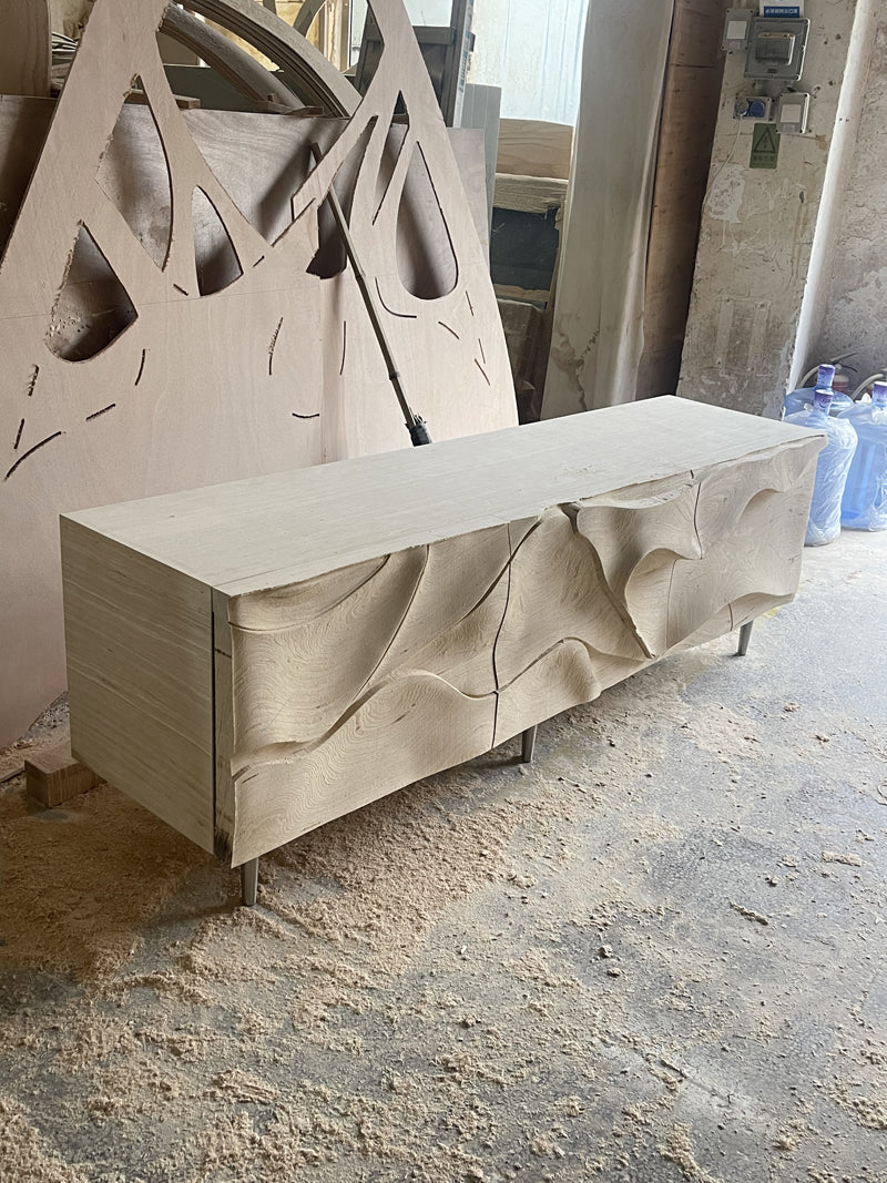 Luxury Two-Tone Wave Design TV Cabinet